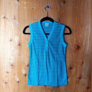 Sears Vintage Teal Striped Cotton Blend Sleeveless Top